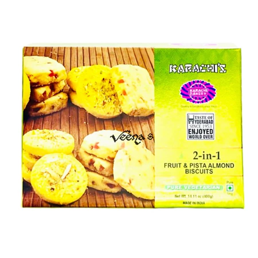 Karachi's 2in1 Pista Almond Biscuits 400g product image at MK Punjabi Sweets UK