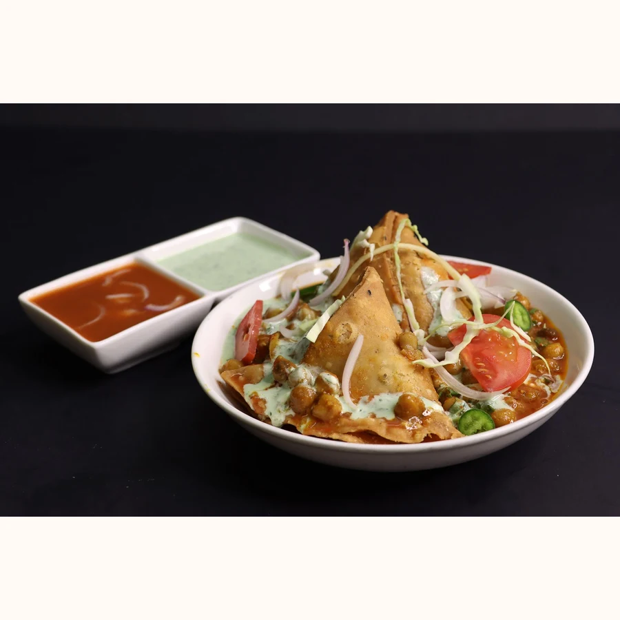 Single Samosa Chaat product image at MK Punjabi Sweets UK